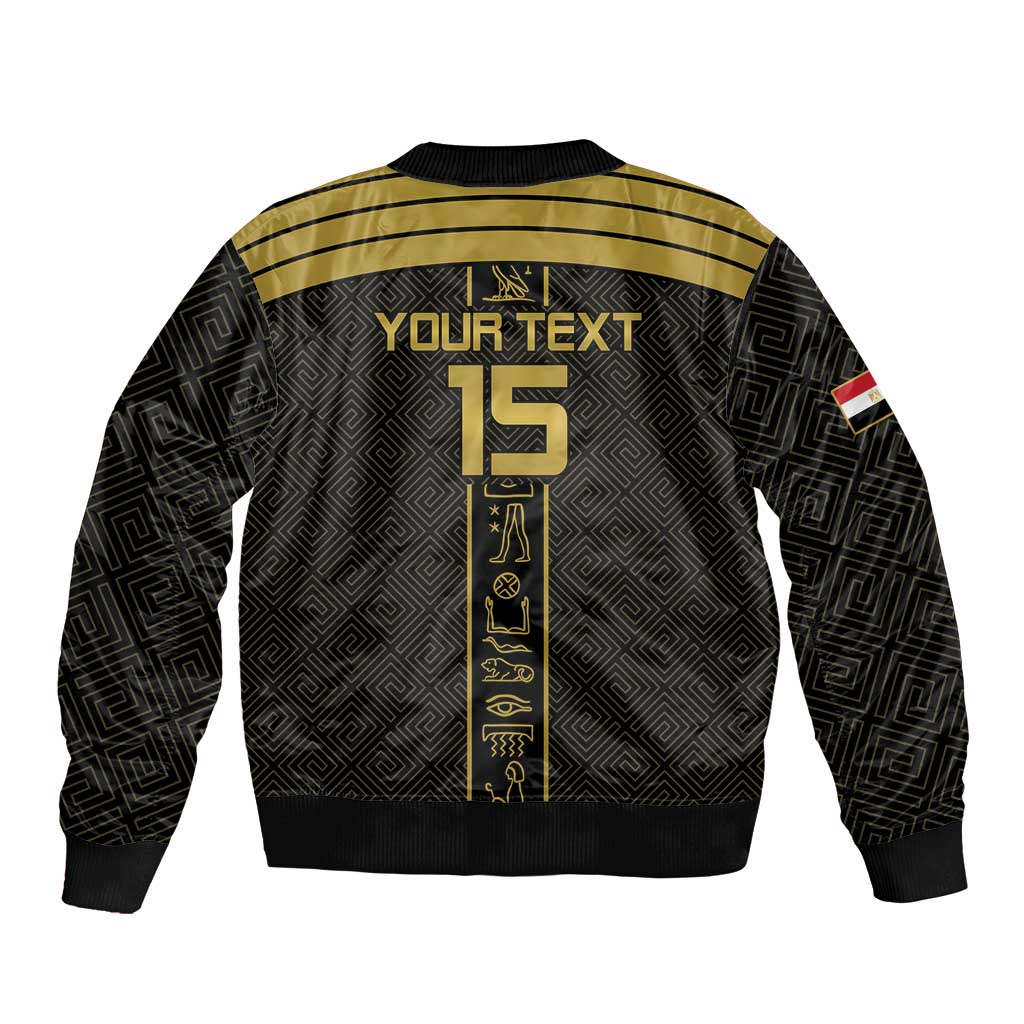 Custom Egypt Football Sleeve Zip Bomber Jacket Yalla Yalla Pharaohs - Black Ver