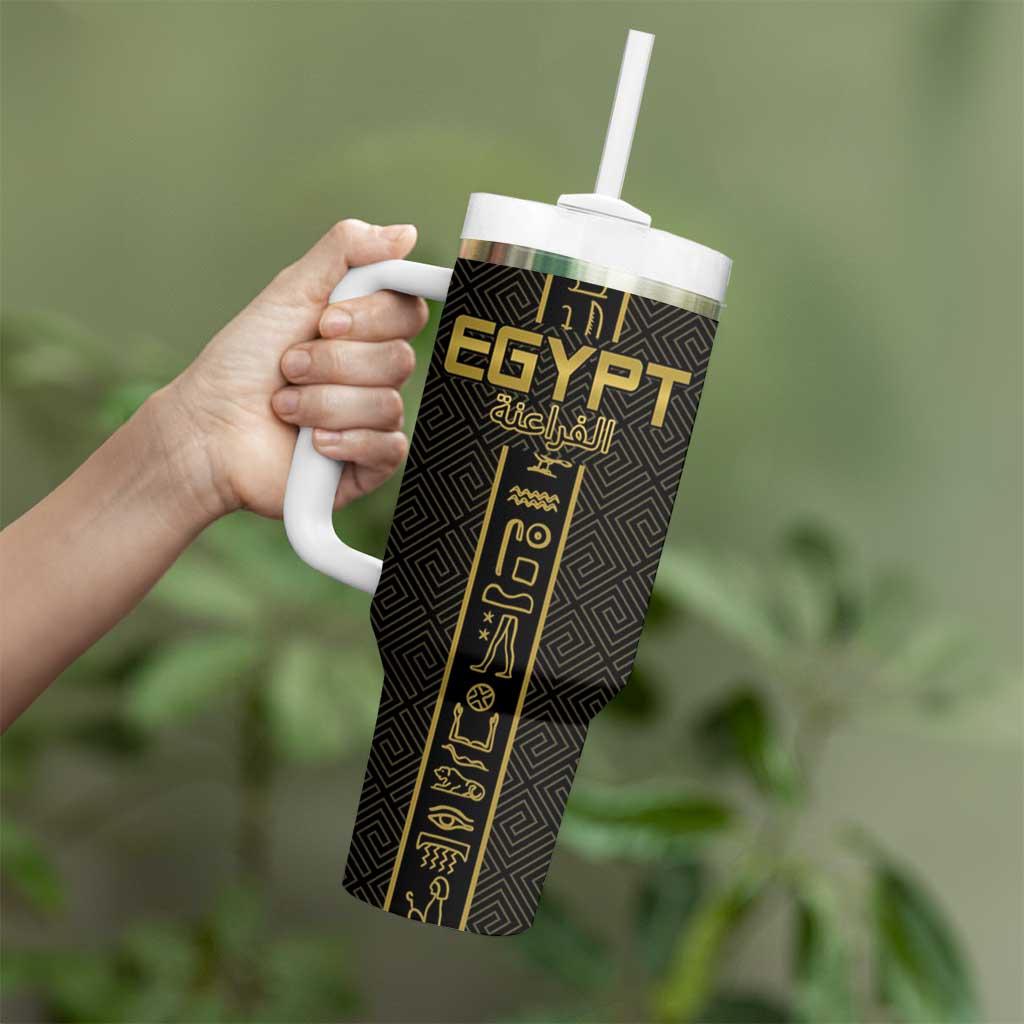 Custom Egypt Football Tumbler With Handle Yalla Yalla Pharaohs - Black Ver