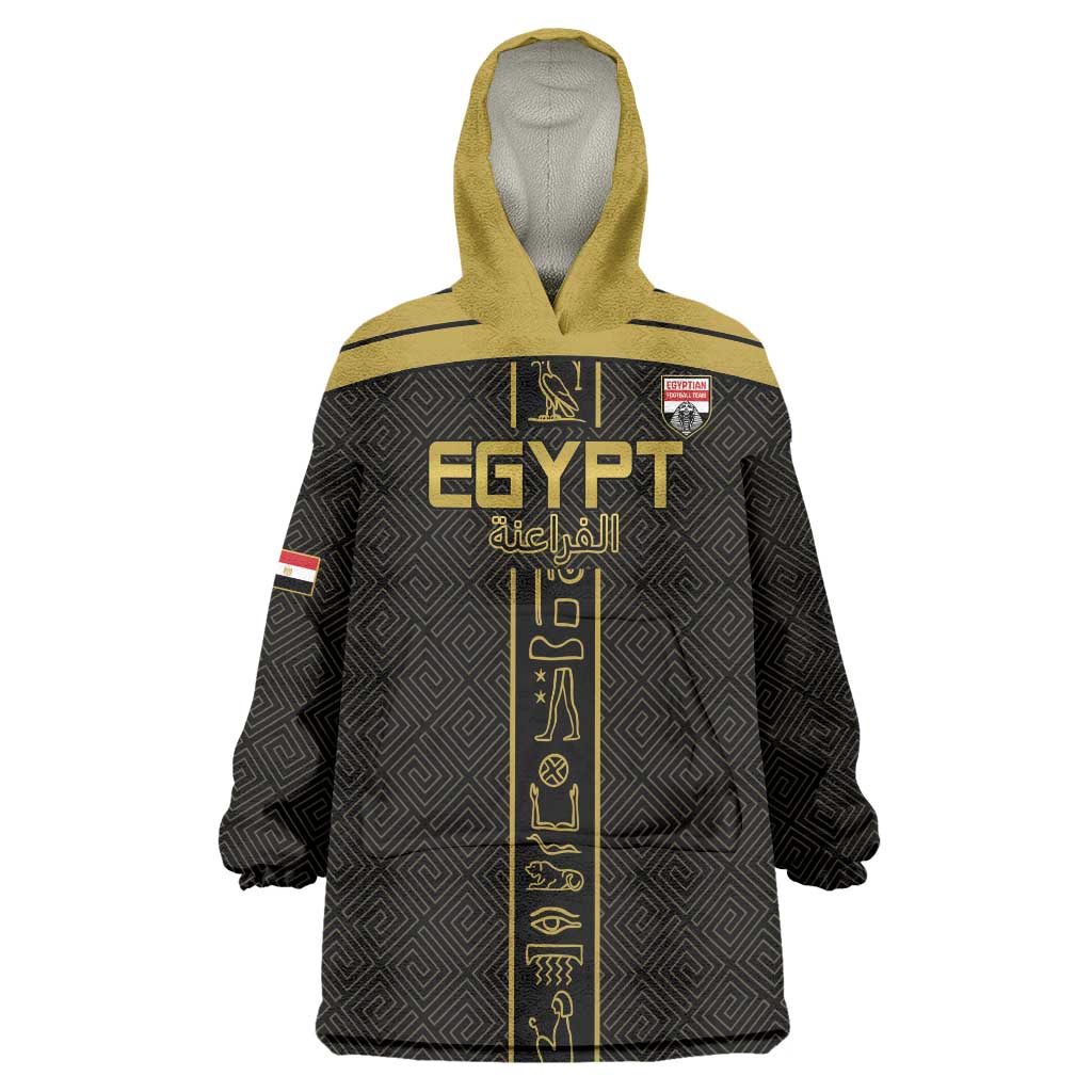 Custom Egypt Football Wearable Blanket Hoodie Yalla Yalla Pharaohs - Black Ver