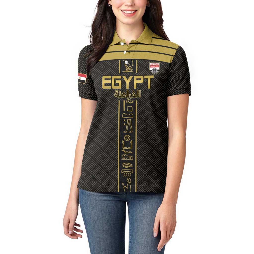 Custom Egypt Football Women Polo Shirt Yalla Yalla Pharaohs - Black Ver