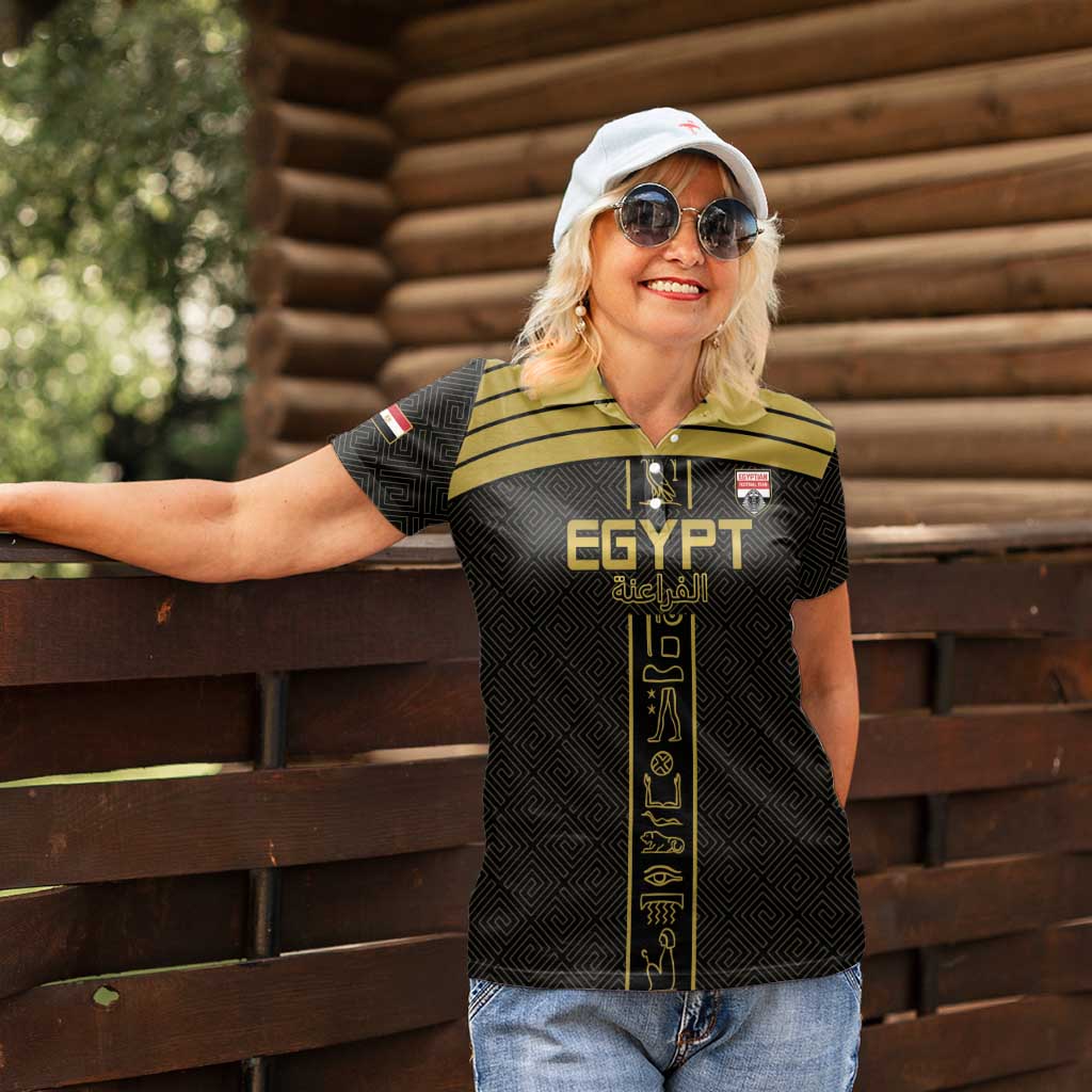 Custom Egypt Football Women Polo Shirt Yalla Yalla Pharaohs - Black Ver