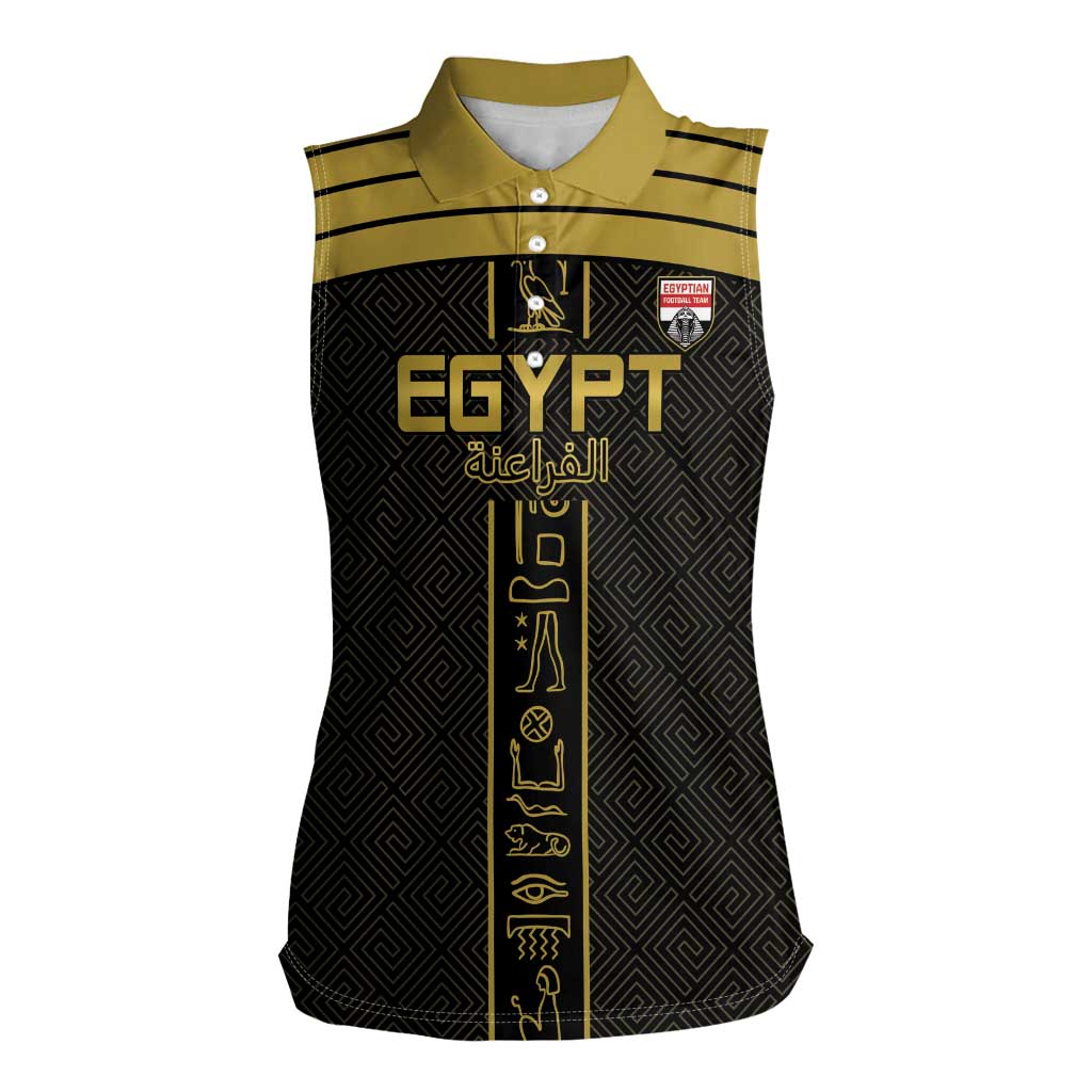 Custom Egypt Football Women Sleeveless Polo Shirt Yalla Yalla Pharaohs - Black Ver