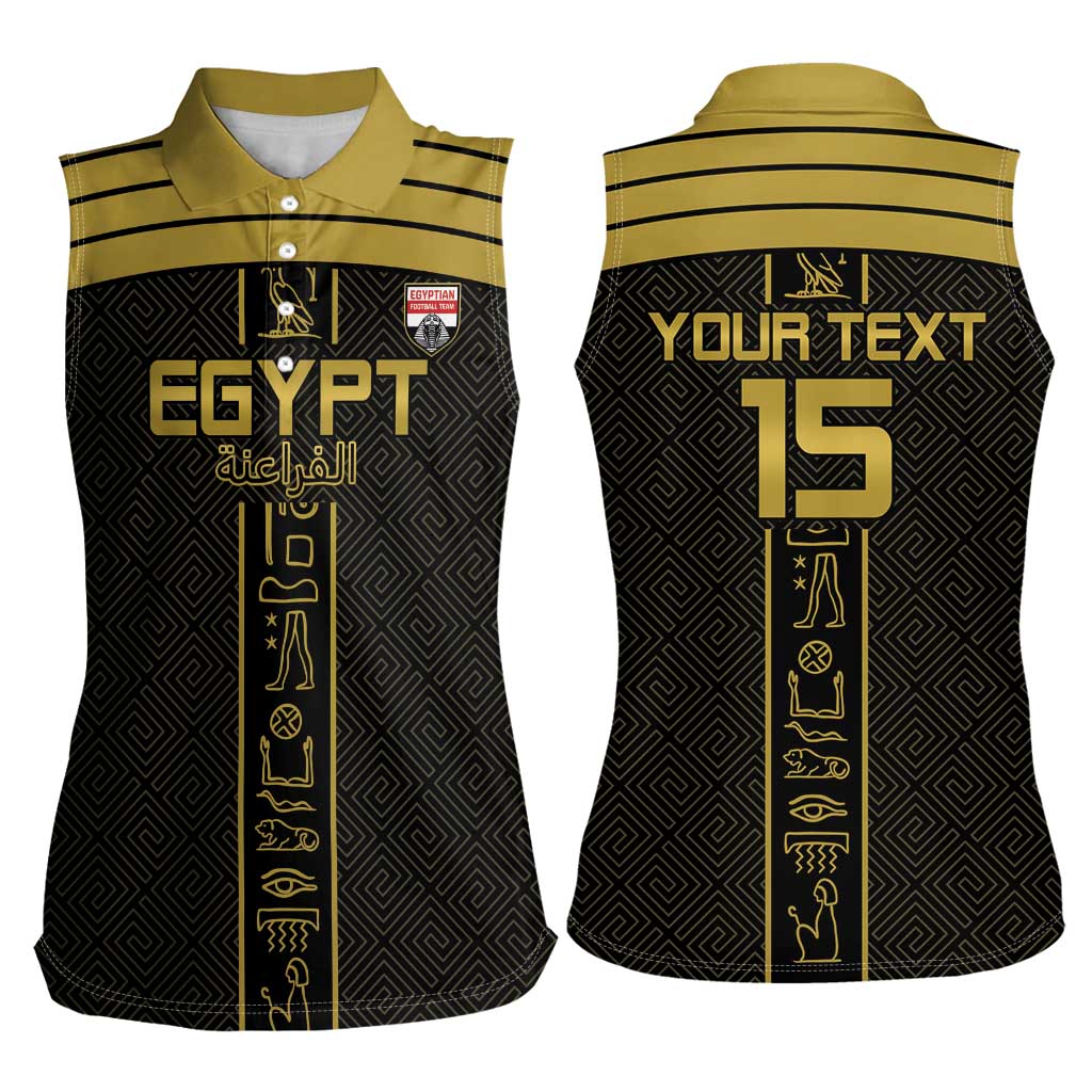 Custom Egypt Football Women Sleeveless Polo Shirt Yalla Yalla Pharaohs - Black Ver