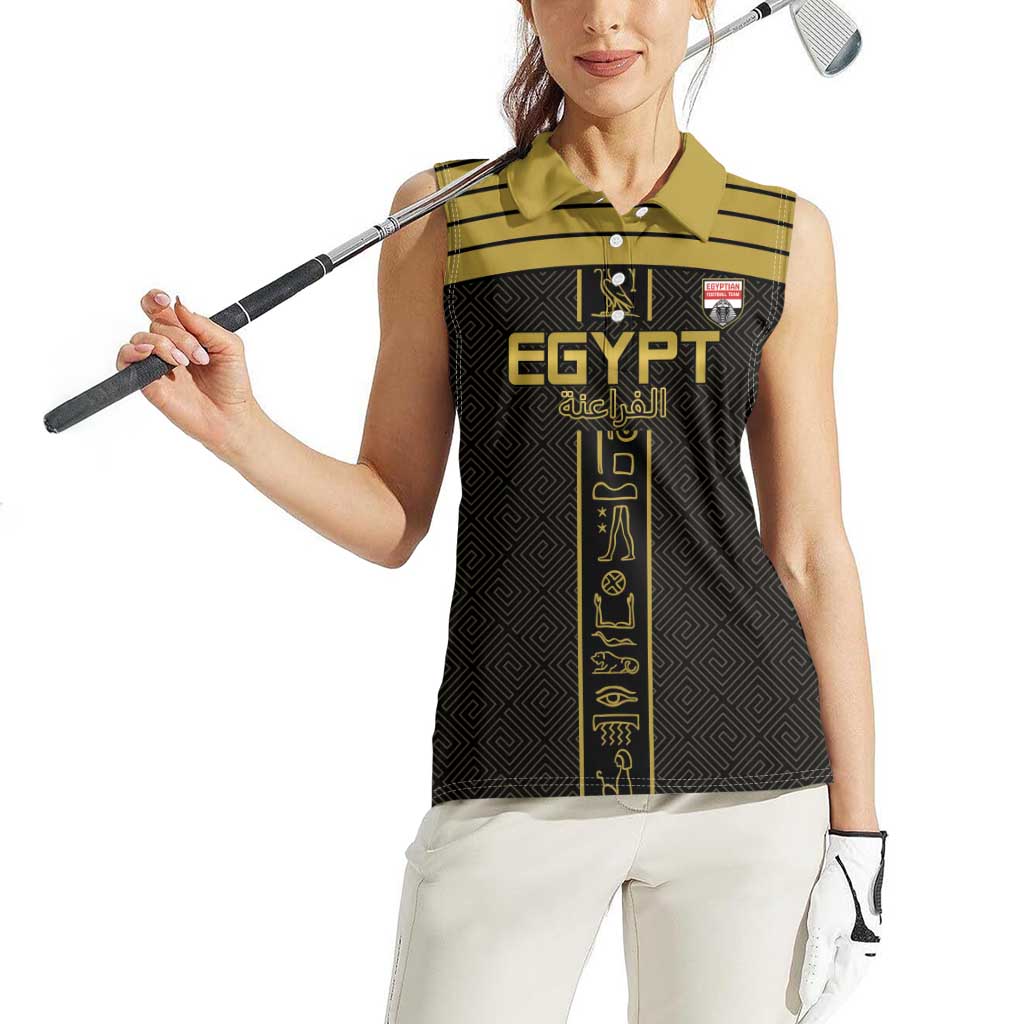 Custom Egypt Football Women Sleeveless Polo Shirt Yalla Yalla Pharaohs - Black Ver