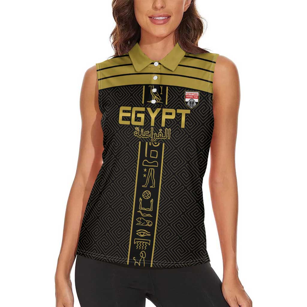 Custom Egypt Football Women Sleeveless Polo Shirt Yalla Yalla Pharaohs - Black Ver