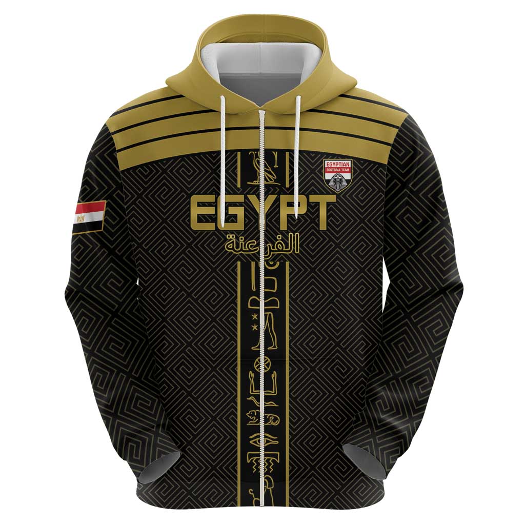 Custom Egypt Football Zip Hoodie Yalla Yalla Pharaohs - Black Ver