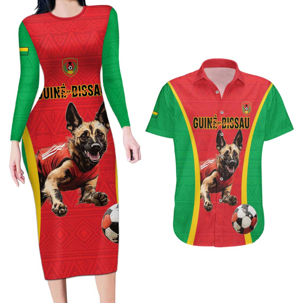 Custom Guinea-Bissau Football Couples Matching Long Sleeve Bodycon Dress and Hawaiian Shirt Vamos Djurtus