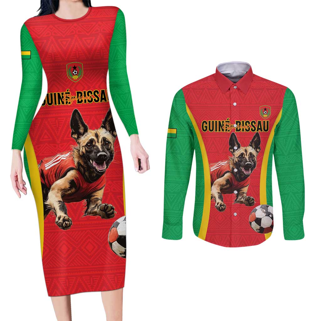 Custom Guinea-Bissau Football Couples Matching Long Sleeve Bodycon Dress and Long Sleeve Button Shirt Vamos Djurtus