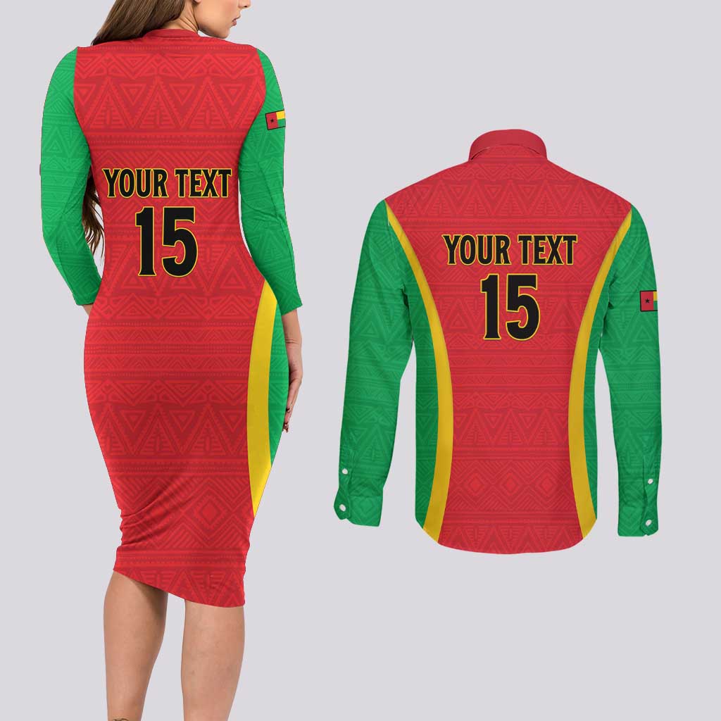 Custom Guinea-Bissau Football Couples Matching Long Sleeve Bodycon Dress and Long Sleeve Button Shirt Vamos Djurtus