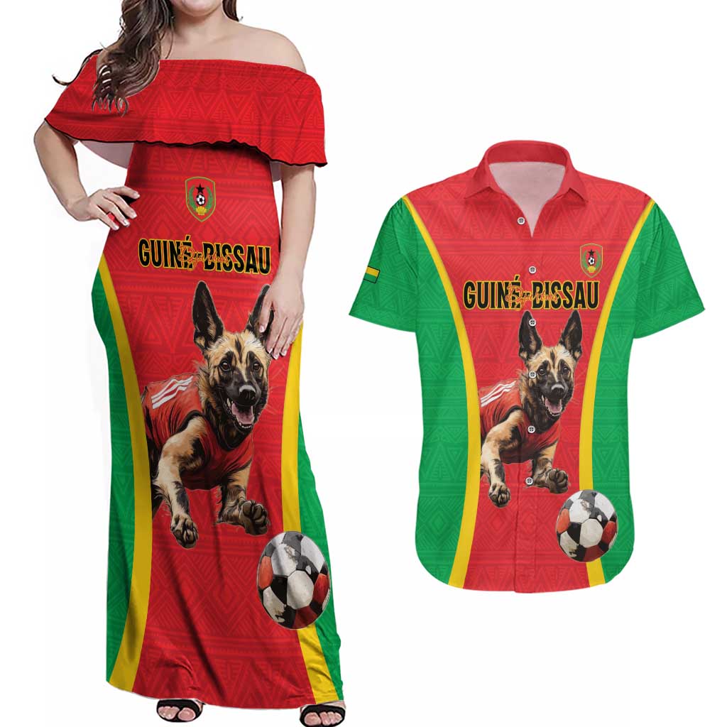Custom Guinea-Bissau Football Couples Matching Off Shoulder Maxi Dress and Hawaiian Shirt Vamos Djurtus