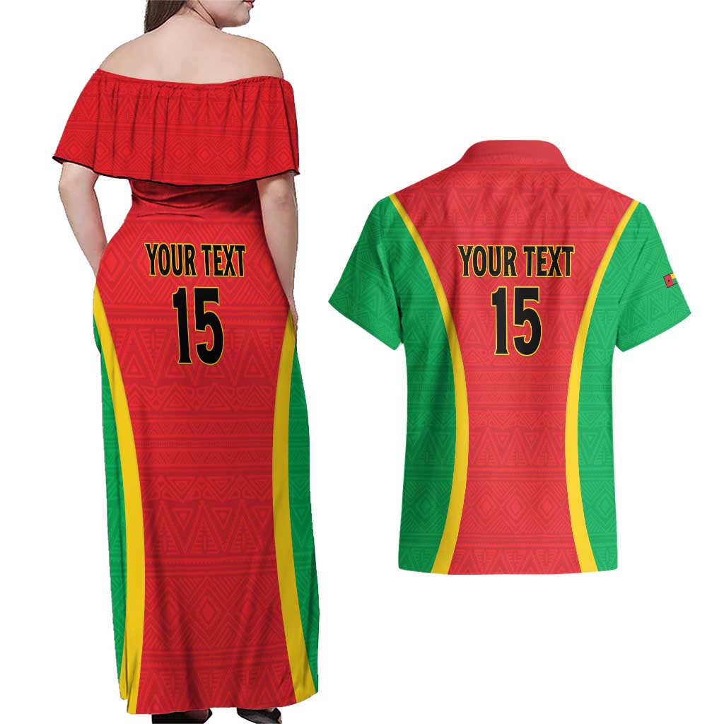 Custom Guinea-Bissau Football Couples Matching Off Shoulder Maxi Dress and Hawaiian Shirt Vamos Djurtus