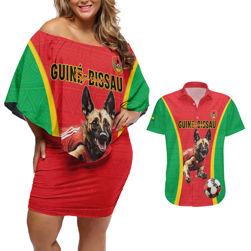 Custom Guinea-Bissau Football Couples Matching Off Shoulder Short Dress and Hawaiian Shirt Vamos Djurtus