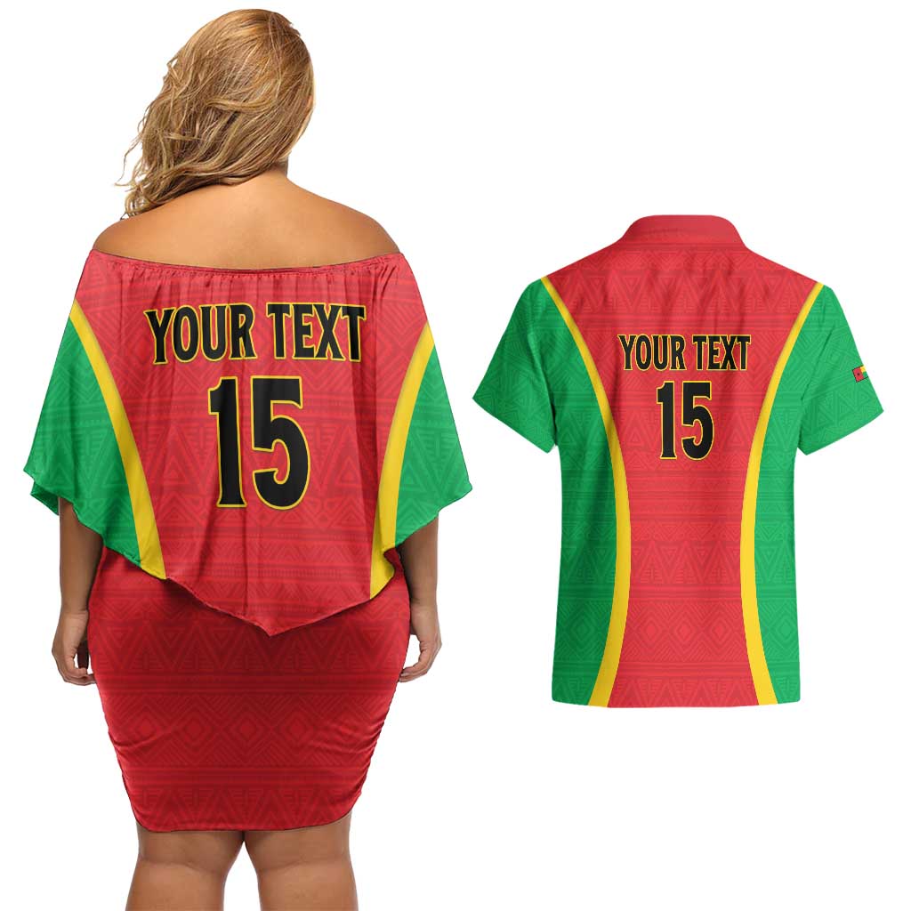 Custom Guinea-Bissau Football Couples Matching Off Shoulder Short Dress and Hawaiian Shirt Vamos Djurtus