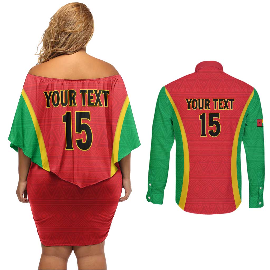 Custom Guinea-Bissau Football Couples Matching Off Shoulder Short Dress and Long Sleeve Button Shirt Vamos Djurtus