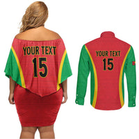 Custom Guinea-Bissau Football Couples Matching Off Shoulder Short Dress and Long Sleeve Button Shirt Vamos Djurtus