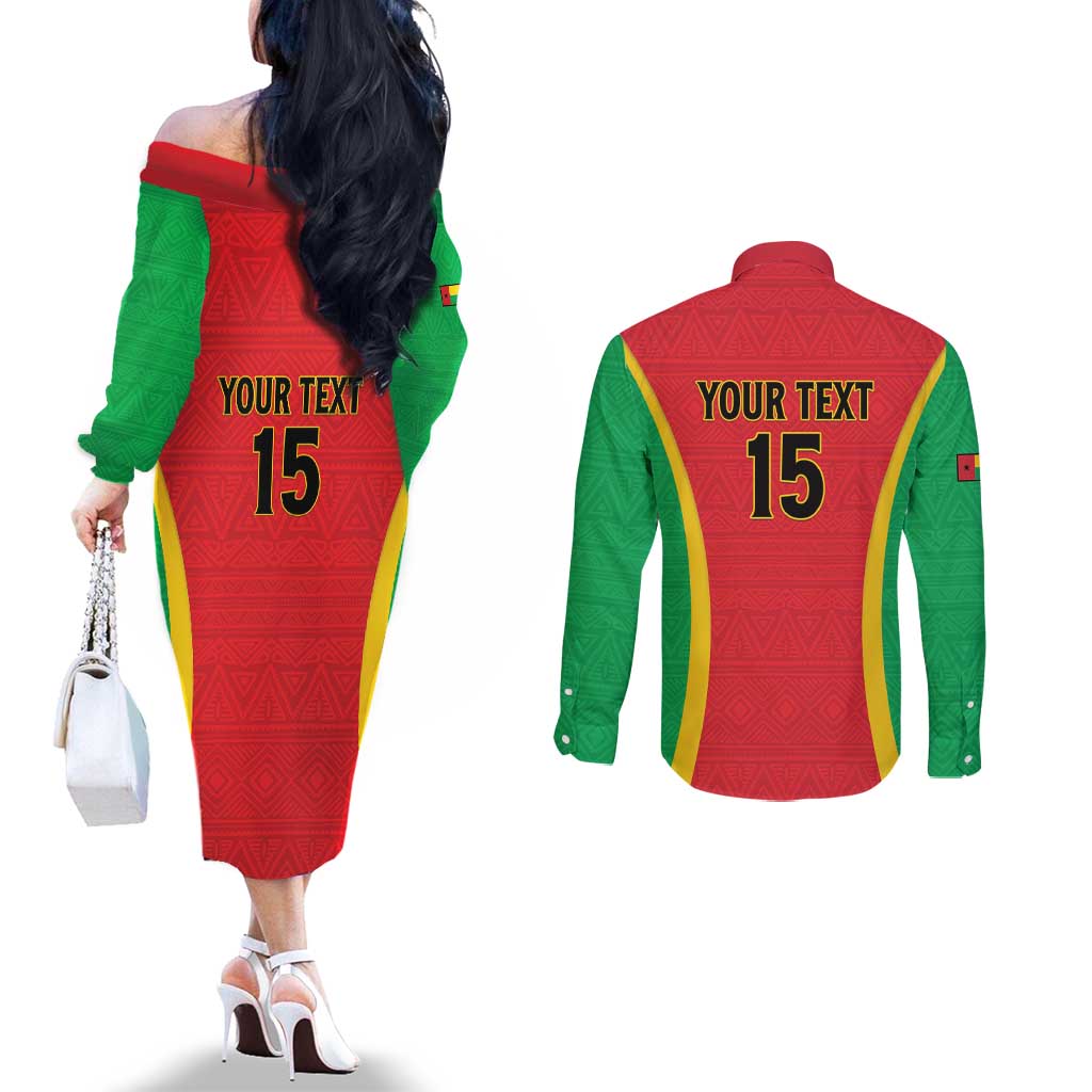 Custom Guinea-Bissau Football Couples Matching Off The Shoulder Long Sleeve Dress and Long Sleeve Button Shirt Vamos Djurtus