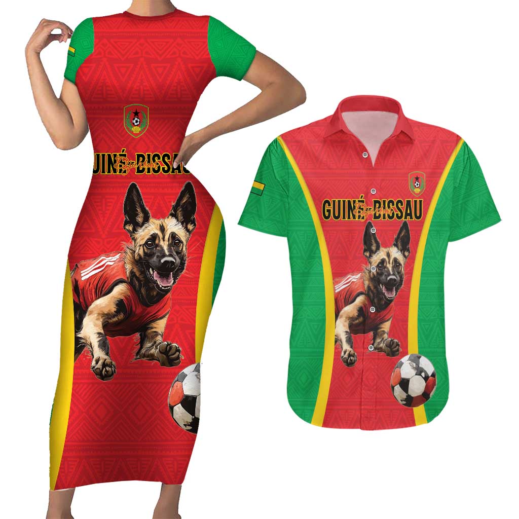 Custom Guinea-Bissau Football Couples Matching Short Sleeve Bodycon Dress and Hawaiian Shirt Vamos Djurtus