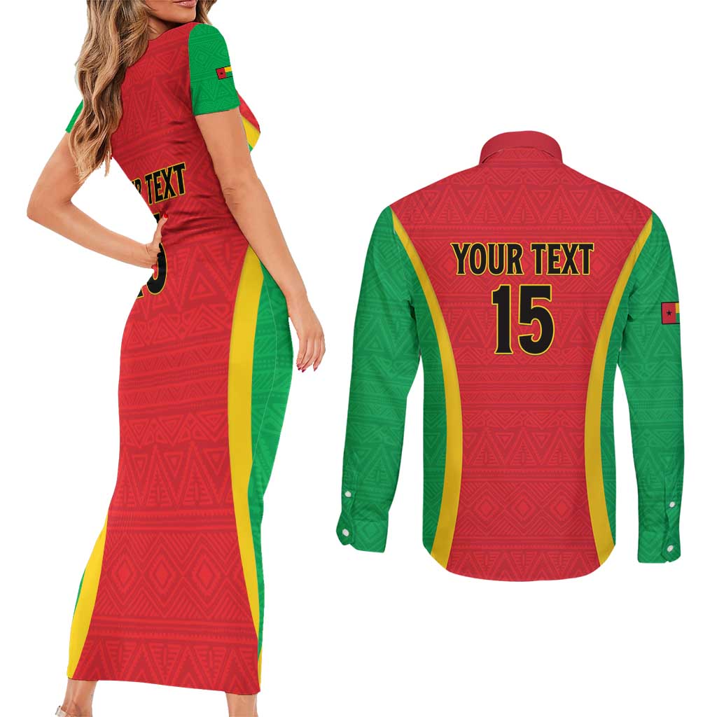 Custom Guinea-Bissau Football Couples Matching Short Sleeve Bodycon Dress and Long Sleeve Button Shirt Vamos Djurtus