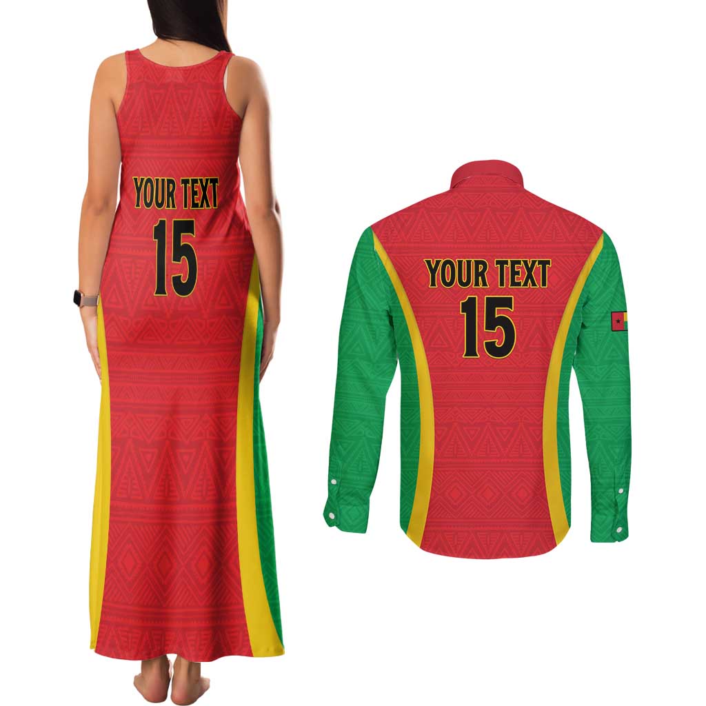 Custom Guinea-Bissau Football Couples Matching Tank Maxi Dress and Long Sleeve Button Shirt Vamos Djurtus