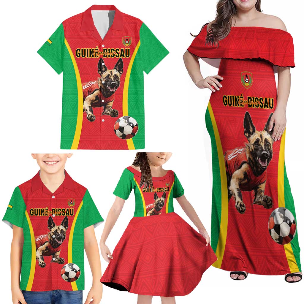Custom Guinea-Bissau Football Family Matching Off Shoulder Maxi Dress and Hawaiian Shirt Vamos Djurtus