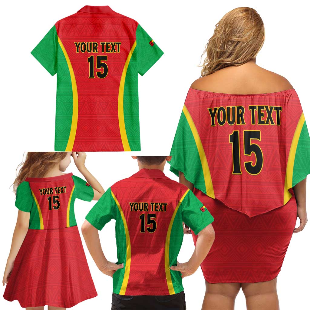 Custom Guinea-Bissau Football Family Matching Off Shoulder Short Dress and Hawaiian Shirt Vamos Djurtus