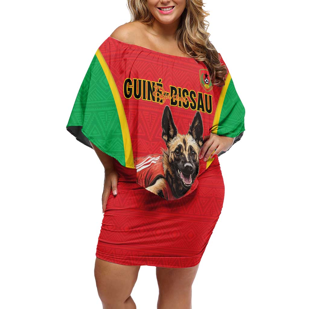 Custom Guinea-Bissau Football Family Matching Off Shoulder Short Dress and Hawaiian Shirt Vamos Djurtus