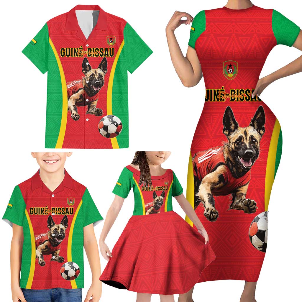 Custom Guinea-Bissau Football Family Matching Short Sleeve Bodycon Dress and Hawaiian Shirt Vamos Djurtus