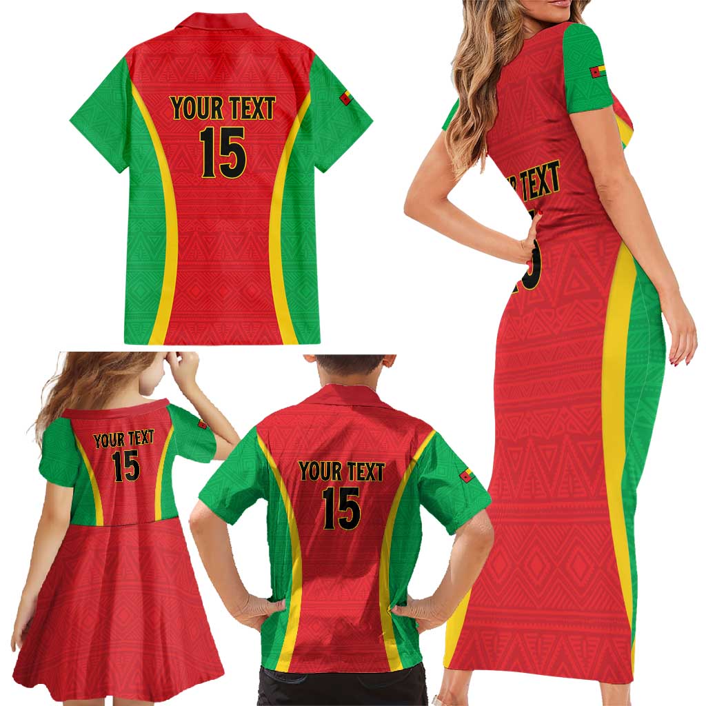 Custom Guinea-Bissau Football Family Matching Short Sleeve Bodycon Dress and Hawaiian Shirt Vamos Djurtus