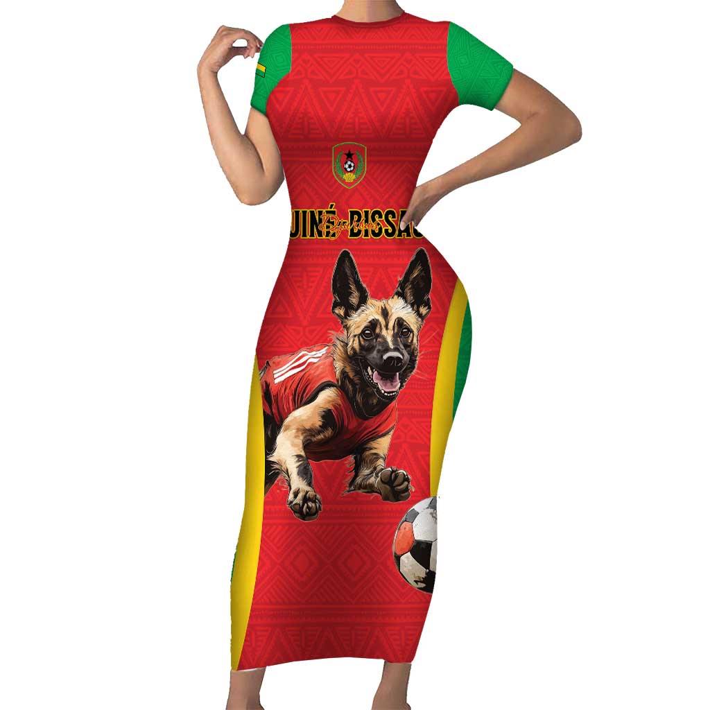 Custom Guinea-Bissau Football Family Matching Short Sleeve Bodycon Dress and Hawaiian Shirt Vamos Djurtus
