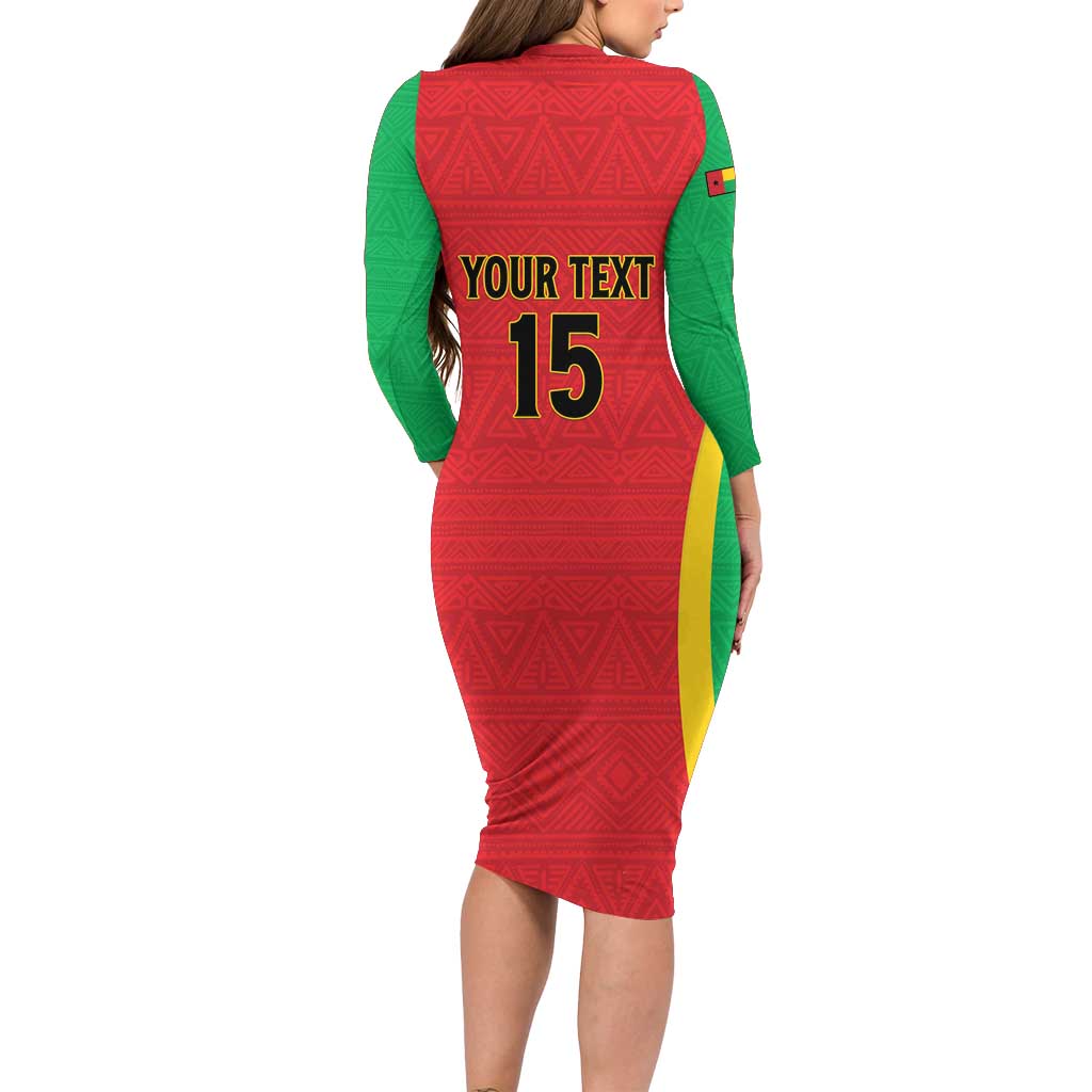 Custom Guinea-Bissau Football Long Sleeve Bodycon Dress Vamos Djurtus