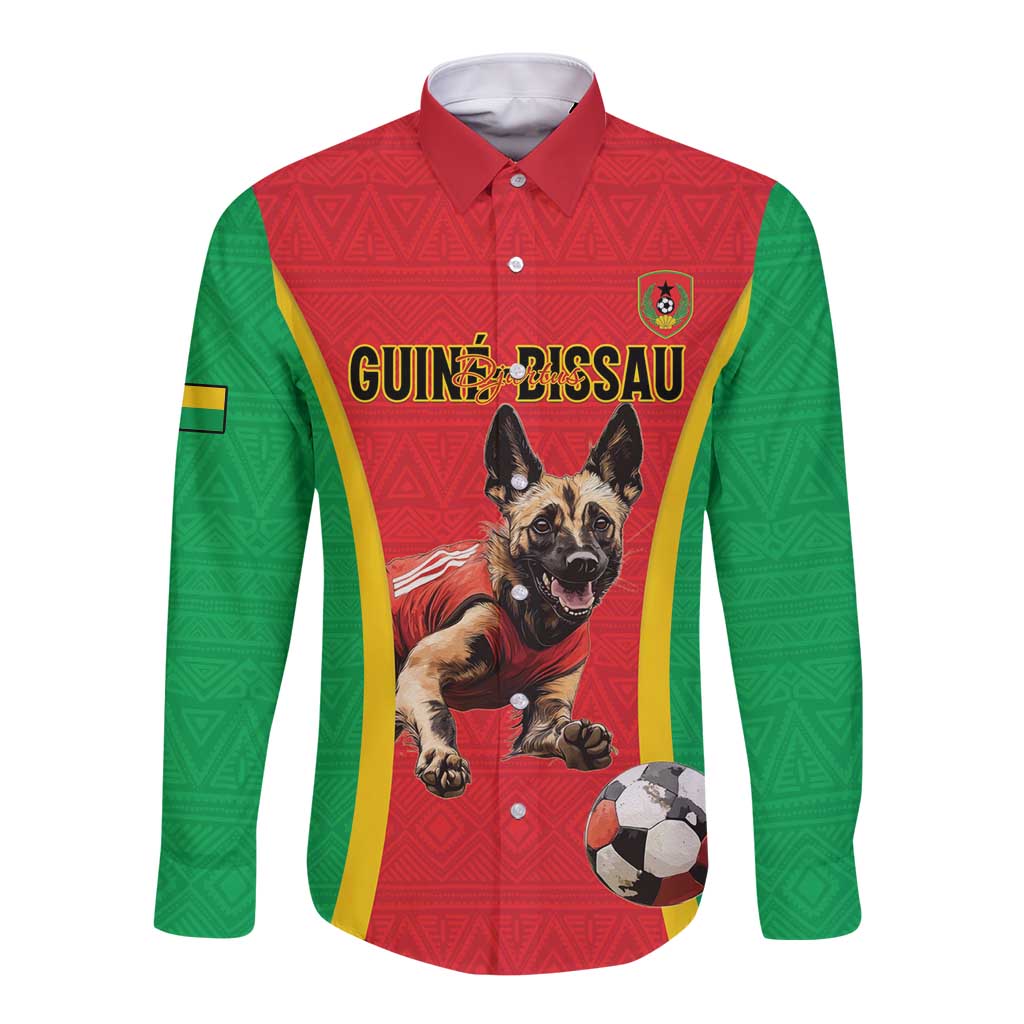 Custom Guinea-Bissau Football Long Sleeve Button Shirt Vamos Djurtus