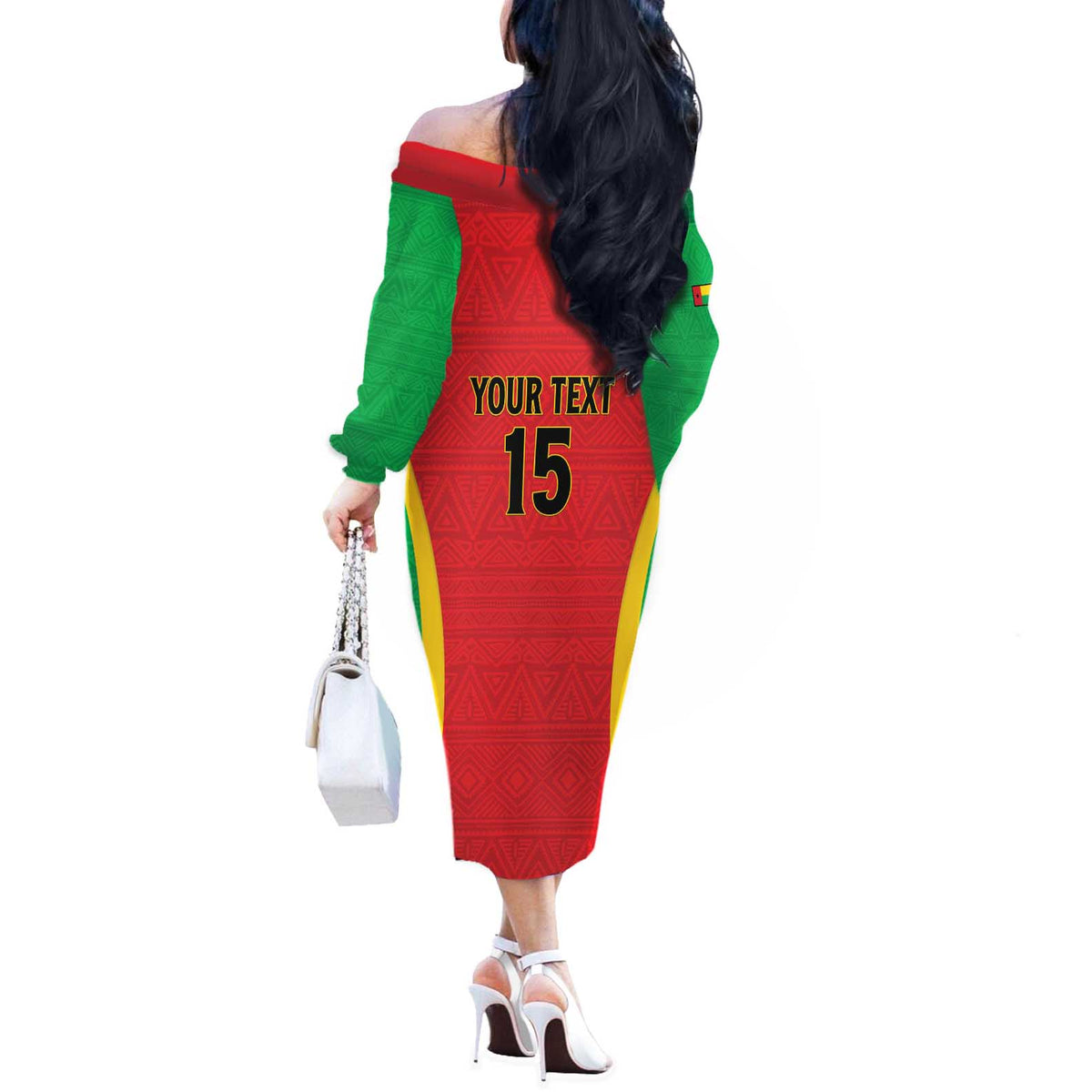Custom Guinea-Bissau Football Off The Shoulder Long Sleeve Dress Vamos Djurtus