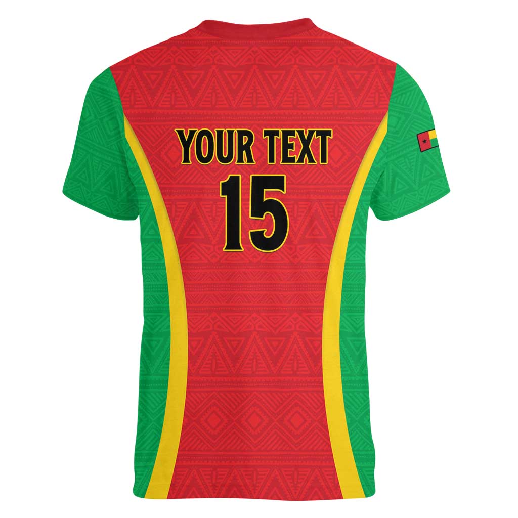Custom Guinea-Bissau Football Women V-Neck T-Shirt Vamos Djurtus