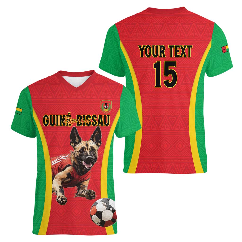 Custom Guinea-Bissau Football Women V-Neck T-Shirt Vamos Djurtus