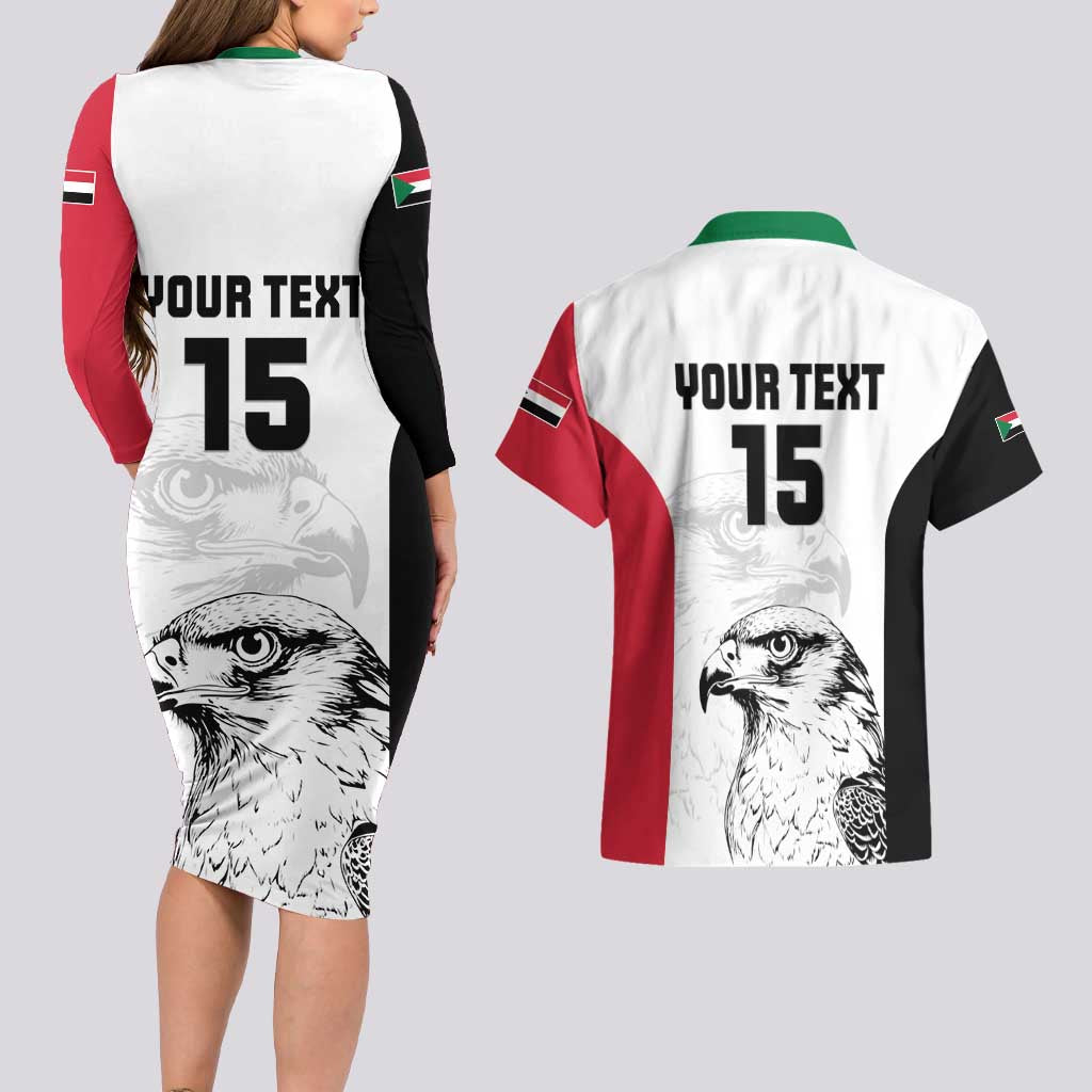 Custom Sudan Football Couples Matching Long Sleeve Bodycon Dress and Hawaiian Shirt Yalla Falcons of Jediane