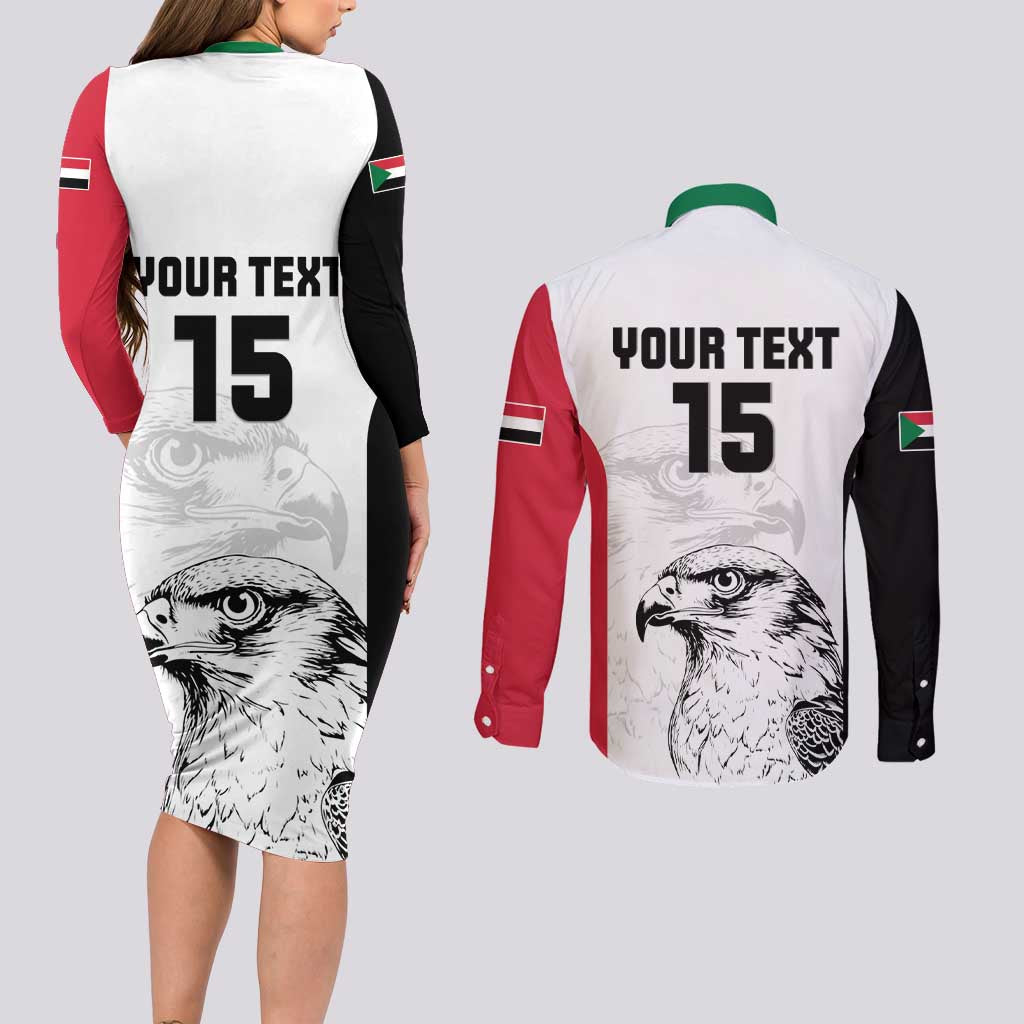 Custom Sudan Football Couples Matching Long Sleeve Bodycon Dress and Long Sleeve Button Shirt Yalla Falcons of Jediane