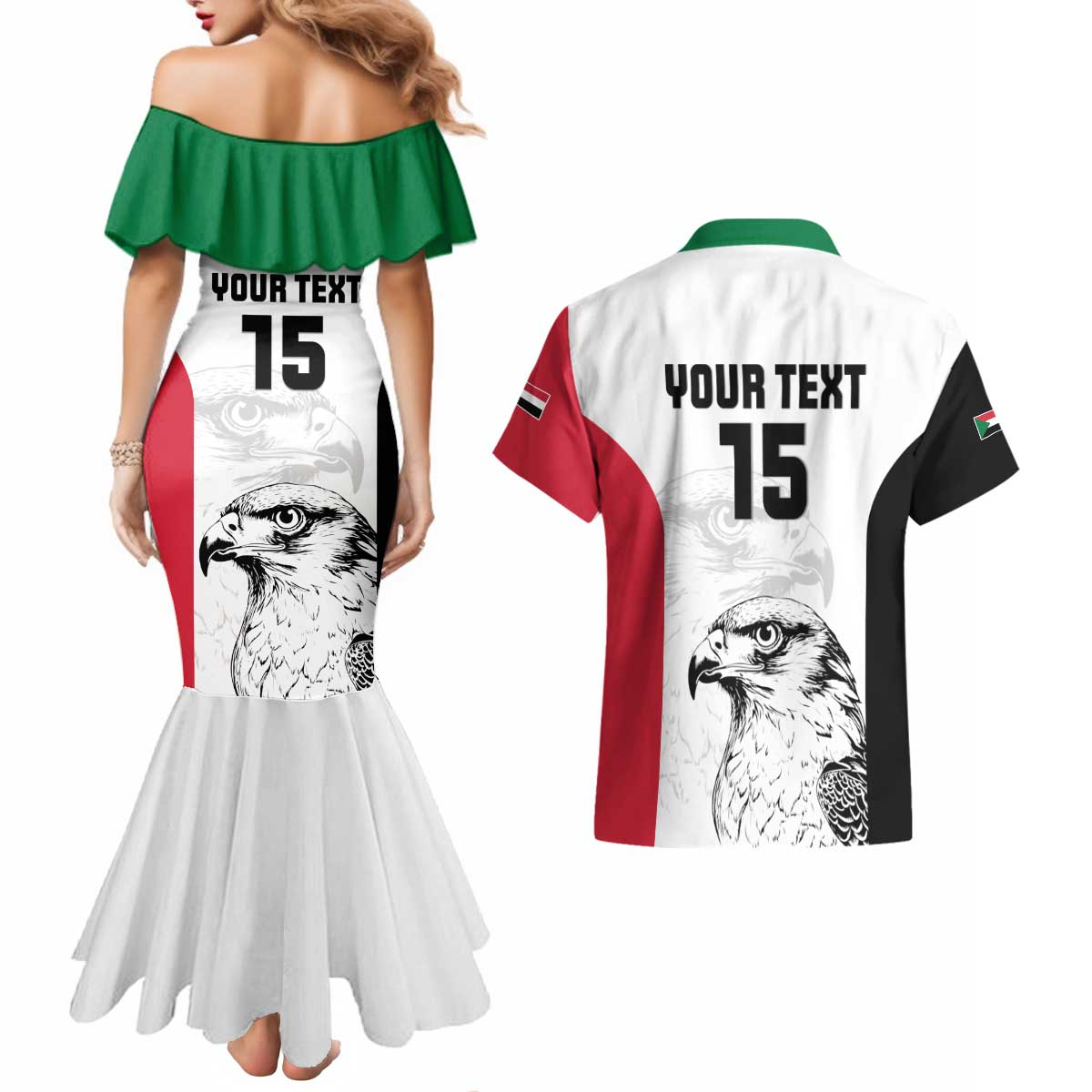 Custom Sudan Football Couples Matching Mermaid Dress and Hawaiian Shirt Yalla Falcons of Jediane