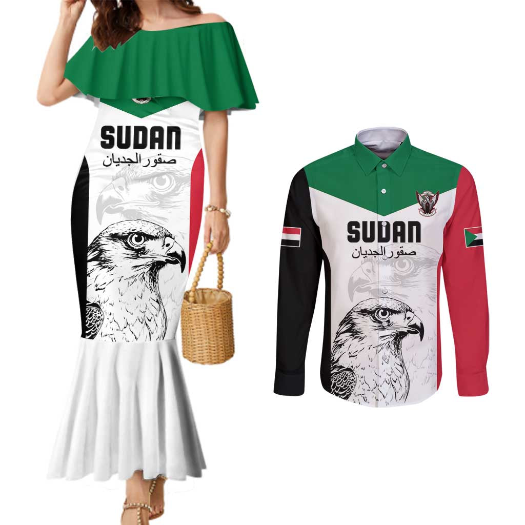 Custom Sudan Football Couples Matching Mermaid Dress and Long Sleeve Button Shirt Yalla Falcons of Jediane