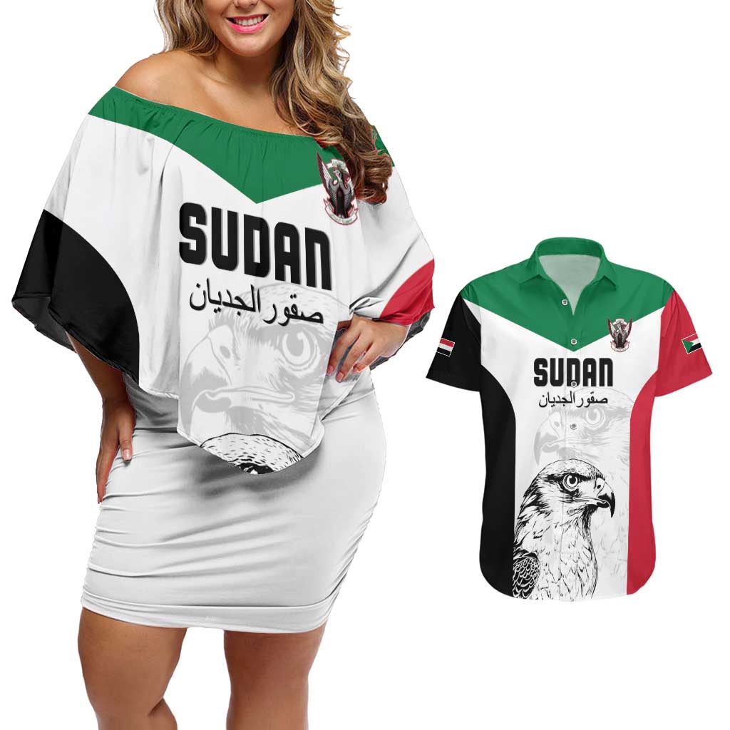 Custom Sudan Football Couples Matching Off Shoulder Short Dress and Hawaiian Shirt Yalla Falcons of Jediane