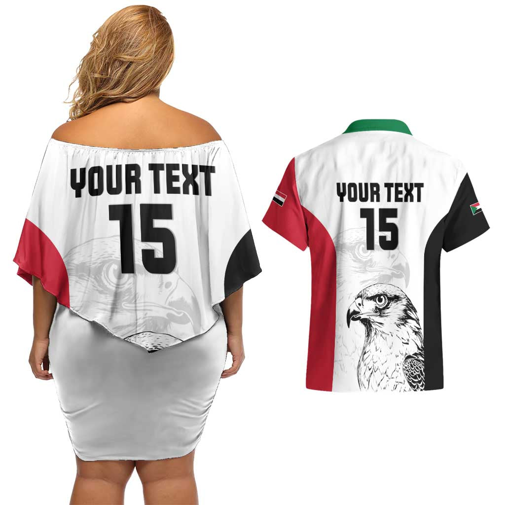 Custom Sudan Football Couples Matching Off Shoulder Short Dress and Hawaiian Shirt Yalla Falcons of Jediane