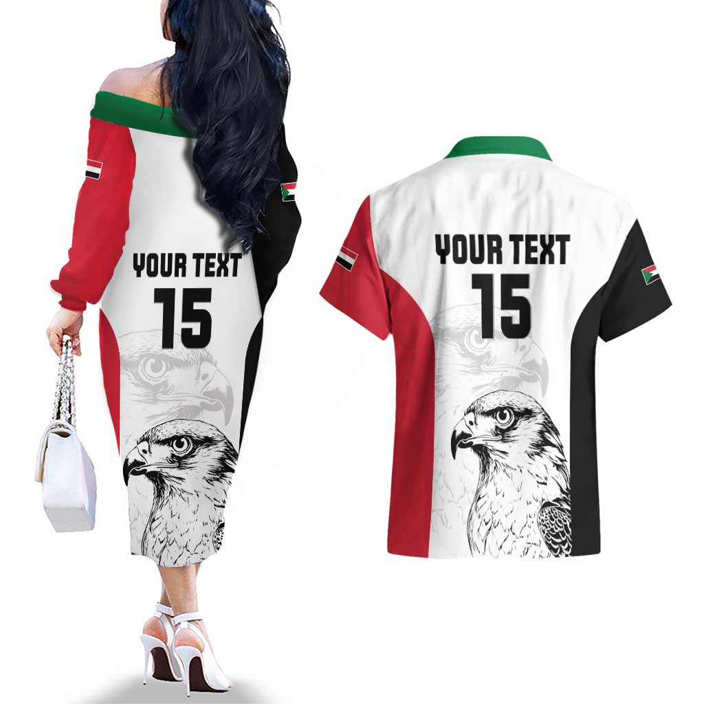 Custom Sudan Football Couples Matching Off The Shoulder Long Sleeve Dress and Hawaiian Shirt Yalla Falcons of Jediane