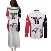 Custom Sudan Football Couples Matching Puletasi and Long Sleeve Button Shirt Yalla Falcons of Jediane