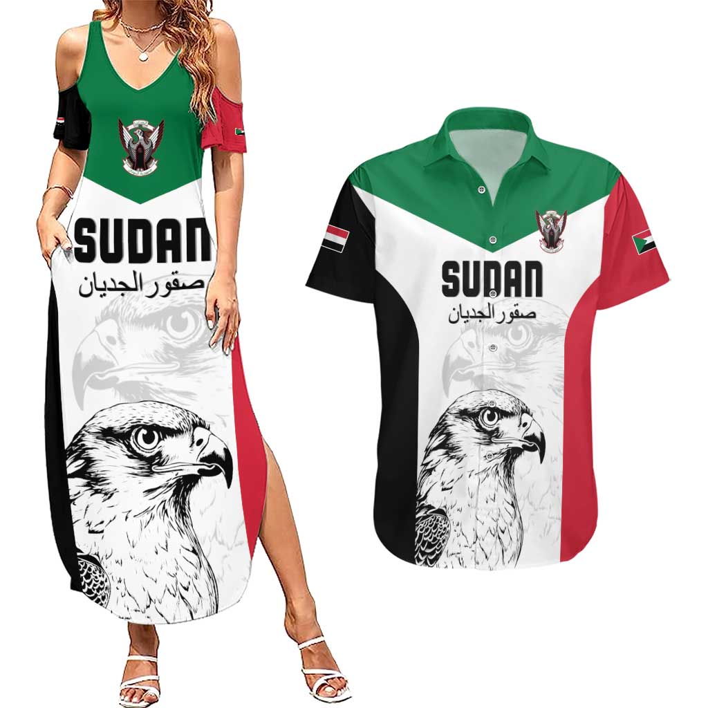 Custom Sudan Football Couples Matching Summer Maxi Dress and Hawaiian Shirt Yalla Falcons of Jediane