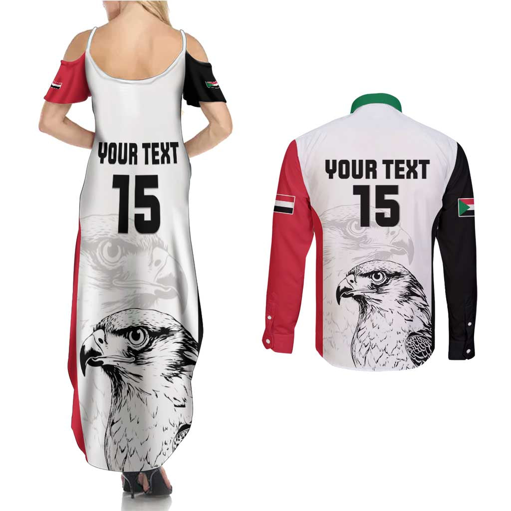 Custom Sudan Football Couples Matching Summer Maxi Dress and Long Sleeve Button Shirt Yalla Falcons of Jediane