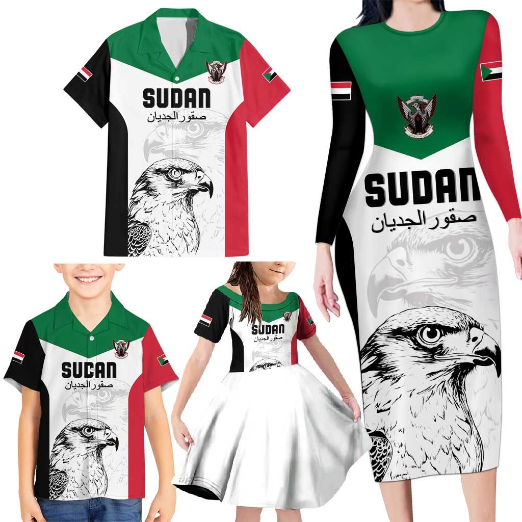 Custom Sudan Football Family Matching Long Sleeve Bodycon Dress and Hawaiian Shirt Yalla Falcons of Jediane
