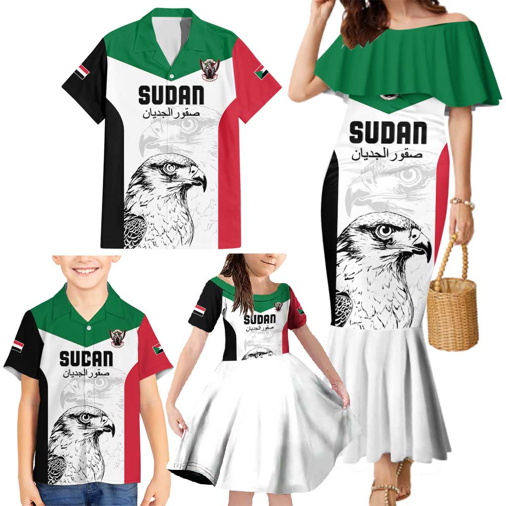 Custom Sudan Football Family Matching Mermaid Dress and Hawaiian Shirt Yalla Falcons of Jediane