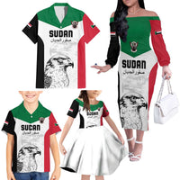 Custom Sudan Football Family Matching Off The Shoulder Long Sleeve Dress and Hawaiian Shirt Yalla Falcons of Jediane