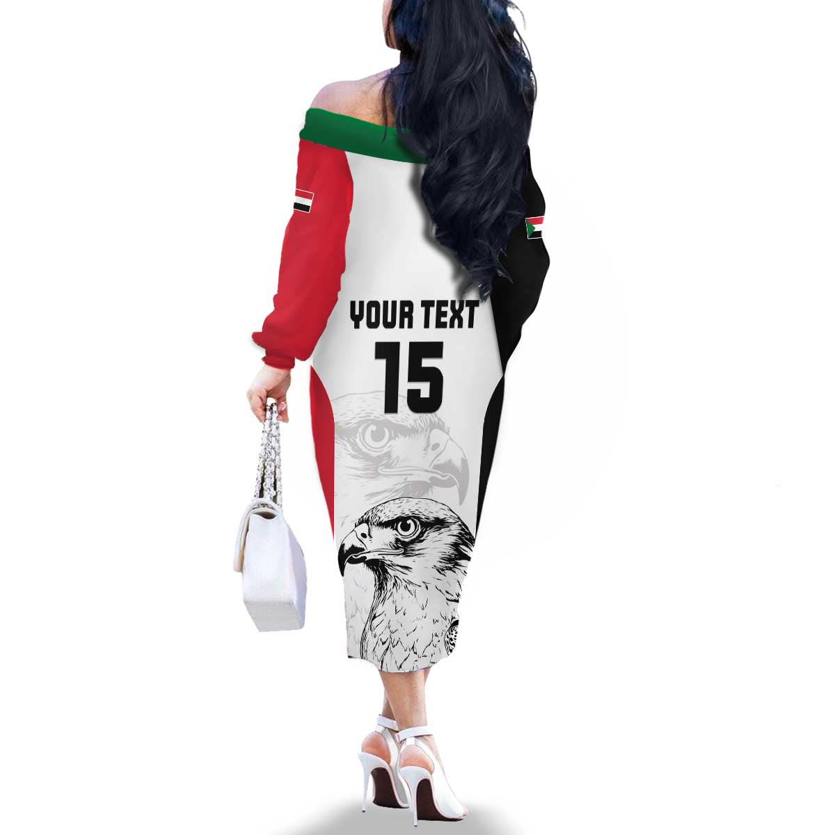 Custom Sudan Football Family Matching Off The Shoulder Long Sleeve Dress and Hawaiian Shirt Yalla Falcons of Jediane