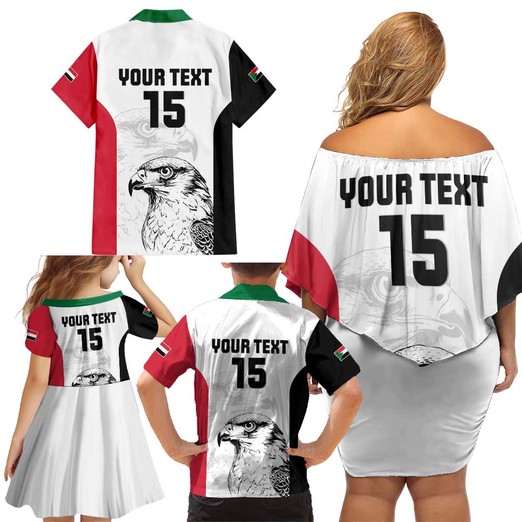 Custom Sudan Football Family Matching Off Shoulder Short Dress and Hawaiian Shirt Yalla Falcons of Jediane