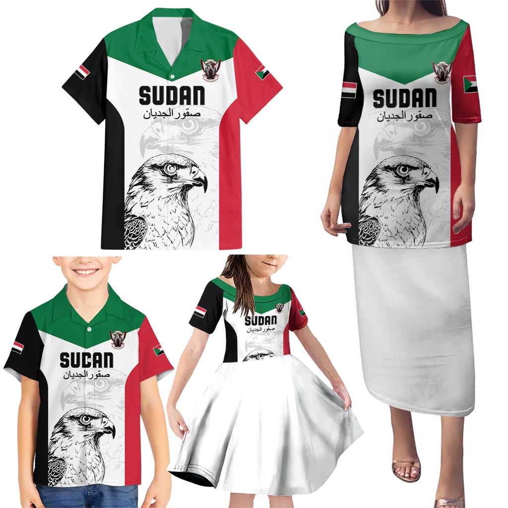 Custom Sudan Football Family Matching Puletasi and Hawaiian Shirt Yalla Falcons of Jediane